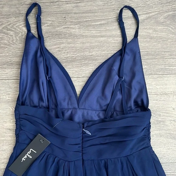 Lulus Lavish Perfection Ruffle Tiered Maxi Dress XS Navy Blue Chiffon Formal - Picture 9 of 11